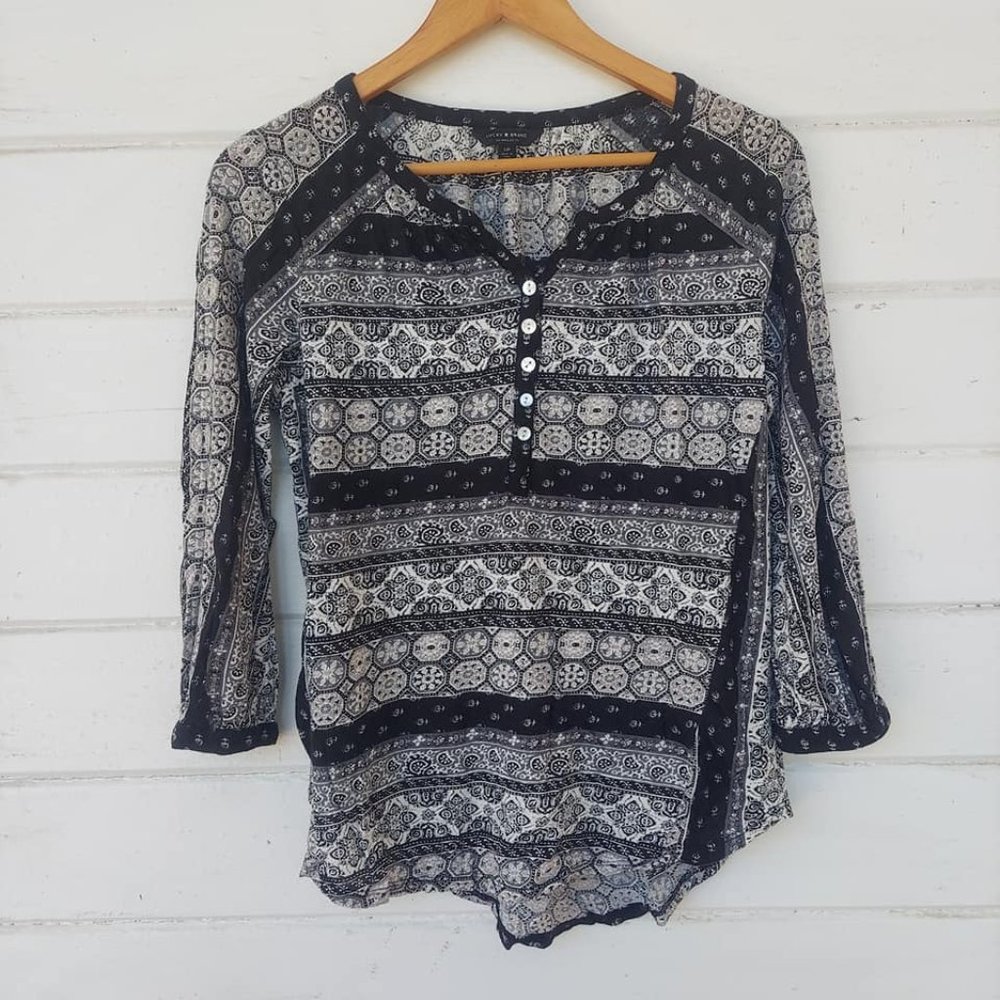Lucky Brand Peasant Style Blouse 3/4 Length Sleeve Size Small
